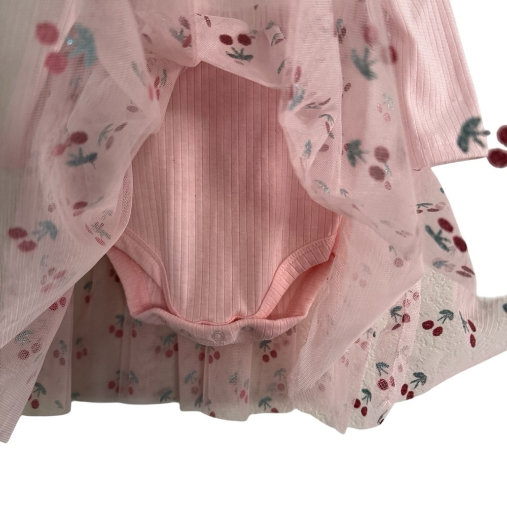 Badgley Mischka Cherry Pink Dress w/Headband Tutu Skirt Baby Girl Size 6-9M NWT - Picture 3 of 5